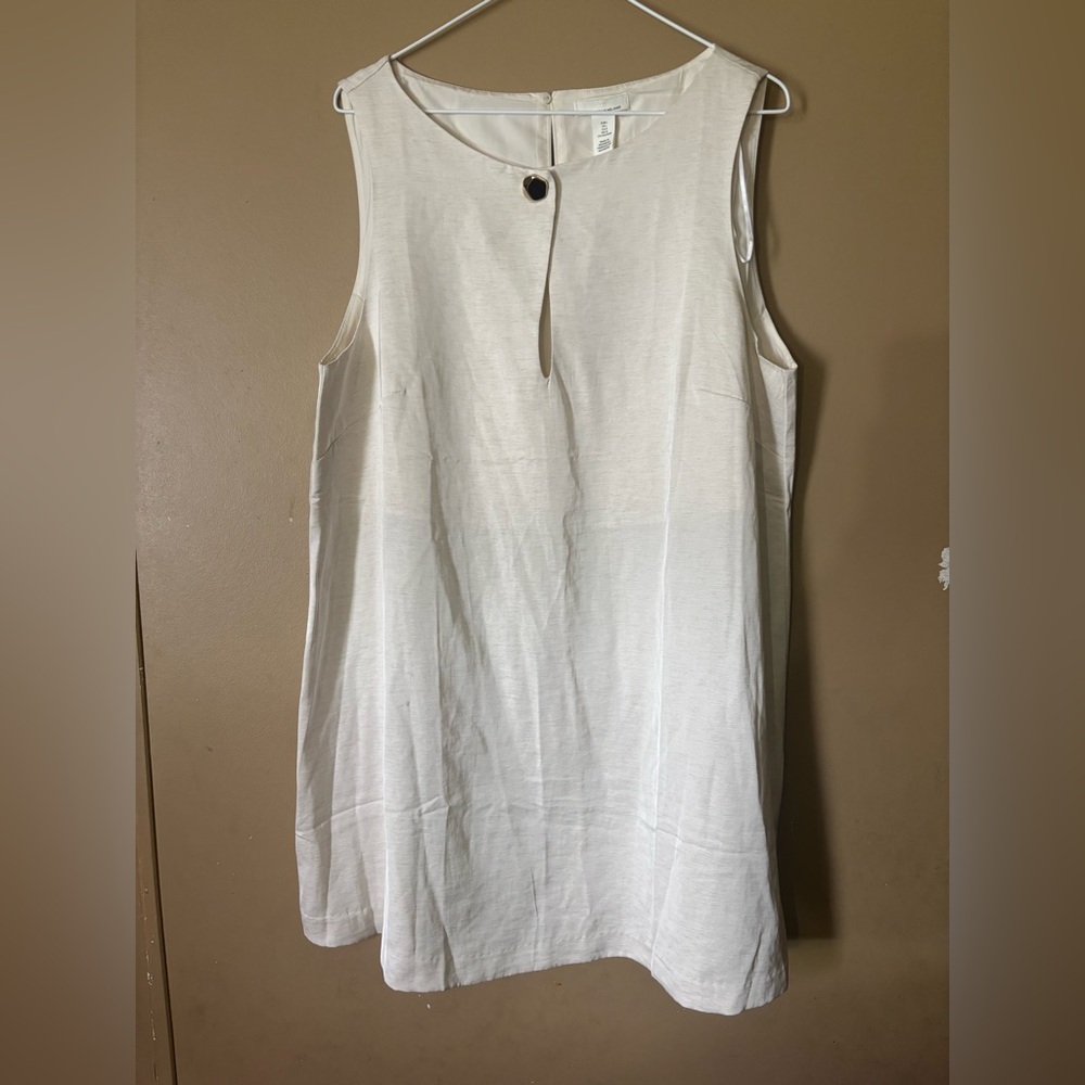 NWT H&M Linen Blend Sleeveless Blouse L Cream Gold Button Keyhole Modern